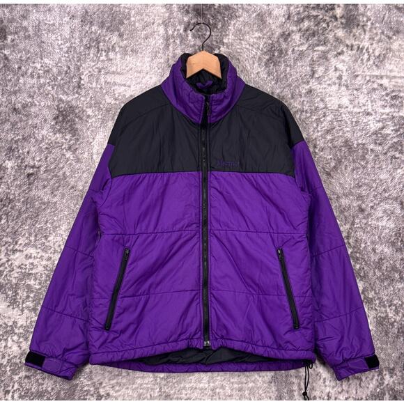 Vintage Marmot Puffer Jacket Medium Mens Purple & Black Full Zip Synthetic Down - Picture 1 of 10